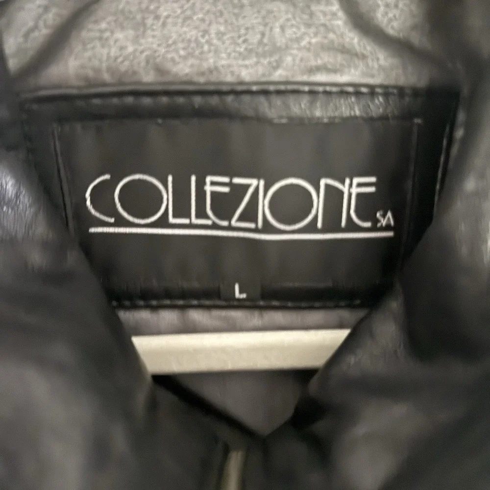 Vintage Collezione Black Leather Bomber Jacket Men's Size Large Full Zip EUC